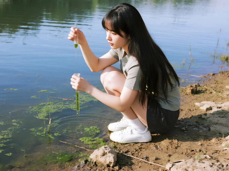 发生水华大量蓝绿藻的水面